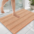 OLANLY Thick Bathroom Rugs 36x24, Extra Soft Absorbent Chenille Striped Bath Rugs, Rubber Backing, Machine Wash Dry, Bath Mats for Bathroom Floor, Tub and Shower, Home Decor Accessories, Peach