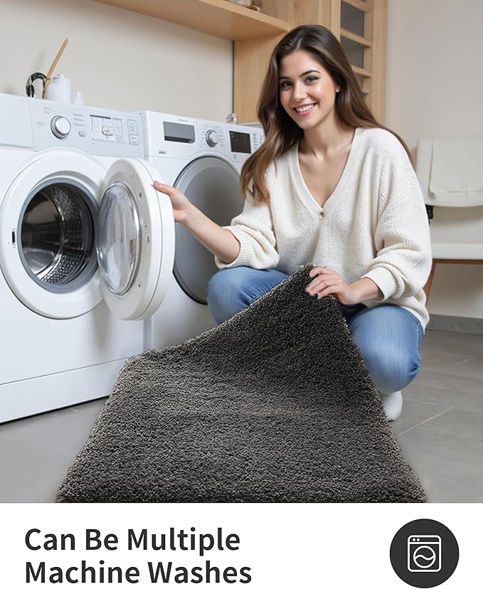 ILANGO Dark Gray Toilet Rugs U Shaped 22" × 24" Non Slip & Super Absorbent Extra Thick Soft, Washable Bath Mats for Bathroom Floor, Microfiber Plush Shaggy Contour Bath Rugs for Toilet,Dry Quick