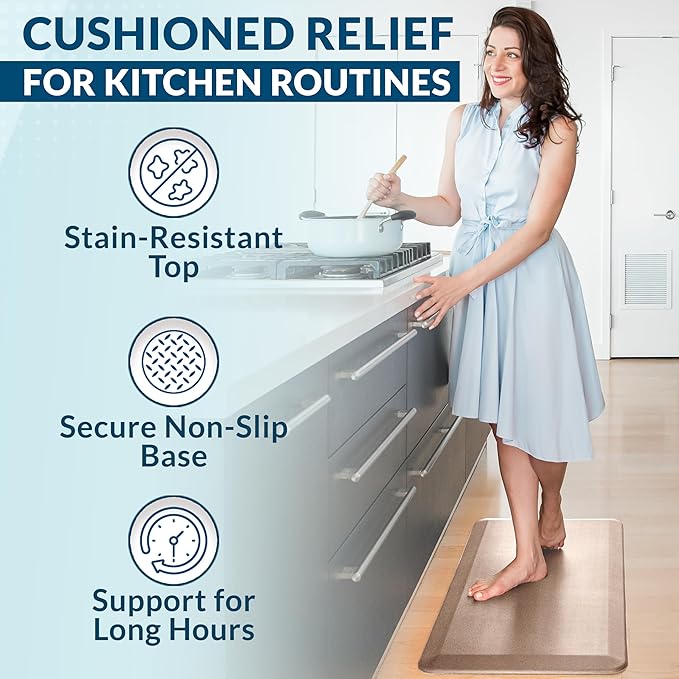 ComfiLife Anti Fatigue Floor Mat – 3/4 Inch Thick Kitchen Mats for Floor, Standing Desk Mat, Kitchen Rug – Comfort at Home, Office – Durable – Stain Resistant – Non-Slip Bottom (24" x 70", Rose Gold)
