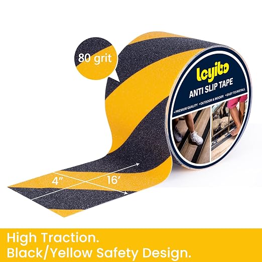 Anti Slip Tape, 4 Inch x 16 Ft Grip Tape for Stairs Outdoor/Indoor, Waterproof Non Skid Roll for Stair Treads Non Slip, High Traction Friction Abrasive Adhesive Stair Step, Caution Yellow/Black