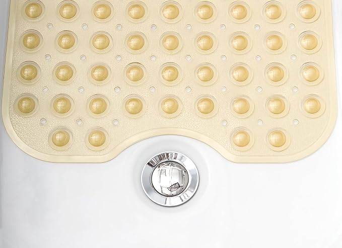Extra-Long Non-Slip Bathtub & Shower Mat 39”x16” (Smooth/Non-Textured Tubs Only) Safe, Clean, Machine-Washable, Superior Grip&Drainage, Vinyl, Transparent Light Brown