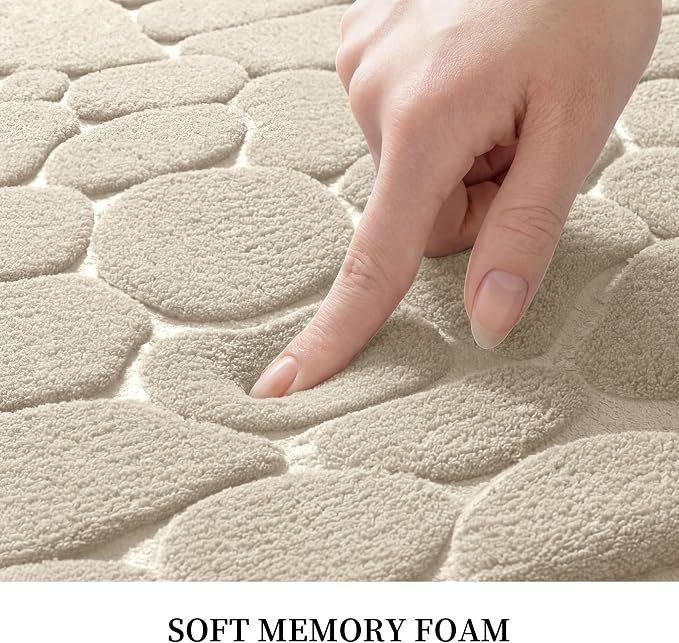 YIHOUSE Memory Foam Runner Rug, Cobblestone Bathroom Runner Rugs Super Water Absorbent Bath Mats for Bathroom Machine Washable Bath Rugs for Hallway Bedroom Laundry Room(26 x 50,Khaki)