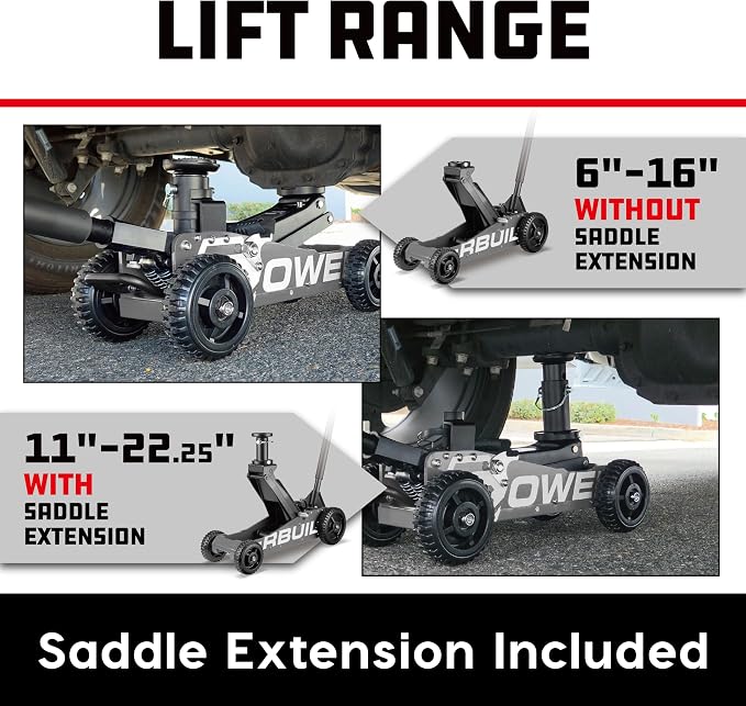 Powerbuilt 2.5 Ton Big Wheel Off Road Jack, Vehicle Lift for Trucks, SUVs, ATVs Offroad Vehicles, Oversized Wheels for Rugged Terrain, 5000 LB Capacity, Grey 620623ECE