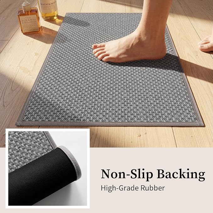YIHOUSE Thin Bath Mat Grey Bathroom Rugs Sets 2 Pieces, Non Slip Absorbent Mats Quick Dry, Woven Rugs Washable, Tapetes para Baño for Bathroom Toliet,Bathtub(17"x24"+17"x32")