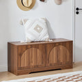 BERRYMERRY 39.4" Fluted Shoe Storage Bench for Entryway,2 Tier Shoe Cabinet Bench with Adjustable Shelf,Bench for Bedroom End of Bed (Walnut, 13.8”D x 39.4”W x 18.5”H)