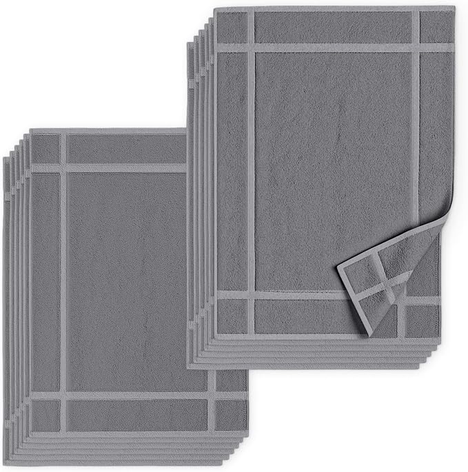Pearl Linens 100% Ring Spun Cotton Bath Mat (Pack of 12) 20 x 30 Inch, Washable, Soft & Absorbent Terry Bathroom Floor Mat – Not Bathroom Rugs – Quick-Dry After Shower Bath Mat, 687 GSM, Light Grey