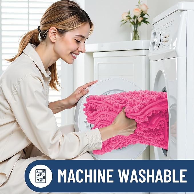 Smiry Bathroom Rugs Mat 30x20, Extra Soft Absorbent Chenille Bath Rugs, Non Slip Rubber Backing Machine Washable Quick Dry Bath Mats for Bathroom Floor, Tub, Shower, Home Decor Accessories, Hot Pink