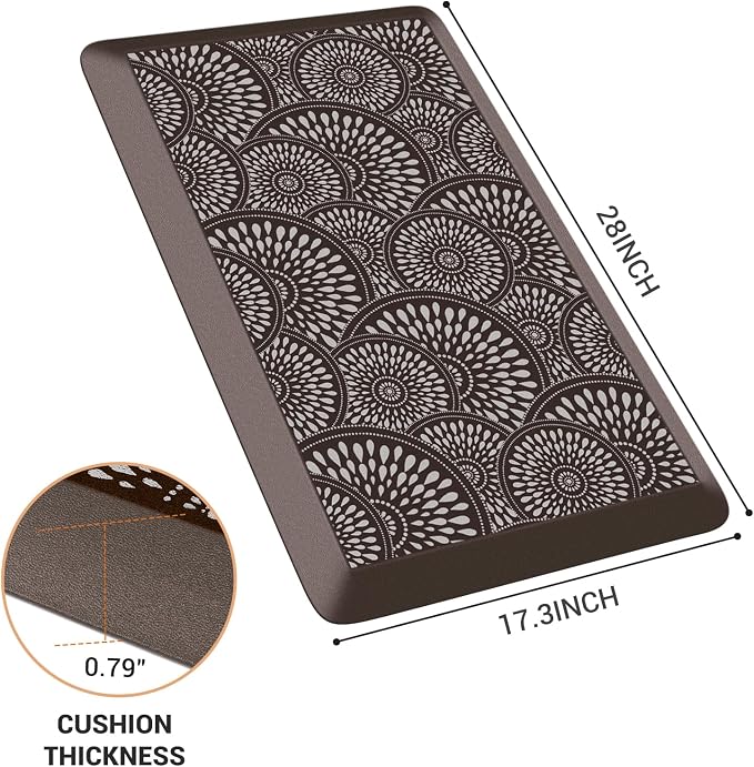 Mattitude 4/5 Inch Kitchen Mat, 17.3x28in Heavy Duty Ergonomic Comfort Foam Standing Desk Mat, Waterproof Non-Slip Standing Mats and Rugs for Kitchen, Office, Chocolate