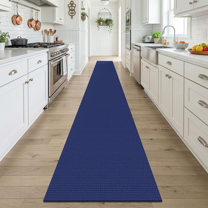 KOZYFLY Braided 2x18 Runners Rugs for Hallway, Extra Long Washable Runner Rug, Woven Non Slip Kitchen Runner, Cotton Entryway Rug, Floor Carpet for Entry, Aisle, Hall, Royal Blue/Navy