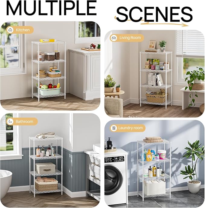 SINGAYE Shelf Wire Shelving Adjustable Storage Shelves Rack Standing Units for Kitchen Closet Laundry Bathroom Organizers Metal Pantry Narrow Mesh Gaps 14" D x 24" W x 48" H White