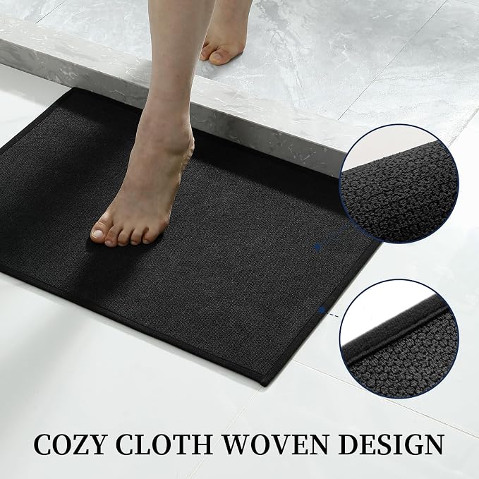 YIHOUSE Long Large Bathroom Rugs Sets 2 Piece, Quick Dry Thin Bath Mat, Non Slip Absorbent Machine Washable, Bath Runner Rug for Tub Sink Home Decor (24"x36" + 24"x59",Black)