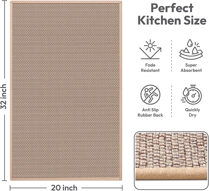 Kitchen Mats for Floor,Kitchen Rug, Nonskid, Washable, Absorbent Kitchen Runner Rug for in front of Sink, Entryway, Hallway, Rubber Backing Indoor Door Mat,Farmhouse Style Standing Mat,17.3"x28",Brown