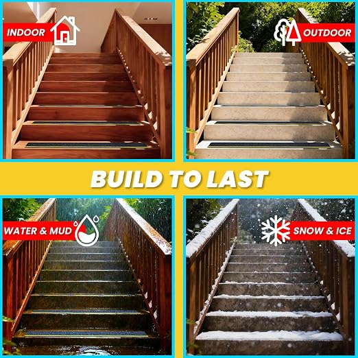 LifeGrip Anti Slip Traction Treads with Reflective Stripe (15-Pack), 6" X 28", Best Grip Tape Grit Non Slip, Outdoor Non Skid Tape, High Traction Friction Abrasive Adhesive for Stairs Step, Black