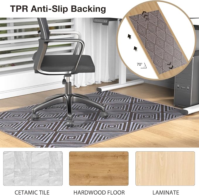 Blue&Black Checkered Diamond-Pattern Computer Chair Mat for Hardwood, 60" x 75"Office Mat for Hardwood Floor with Non-Slip Back, HeavyDuty Office Chair Rug for Hardfloor,LowPlie Carpet Floor Protector