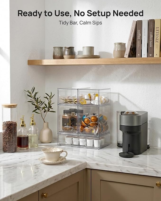 Vtopmart Stackable Storage Drawers Set of 5, Clear Plastic Organizer Bins for Baby Bottle, Beauty Supplies Storage, Ideal for Kichen Countertop, Vanity, Bathroom, Cabinet, Pantry Organization