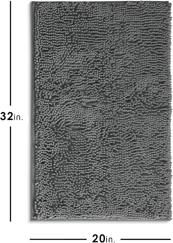 Hearth & Harbor Bathroom Rugs, Chenille Bath Mat - Machine Washable Bath Mats for Bathroom Non-Slip Backing Rubber, Quick Dry Bathroom Mat