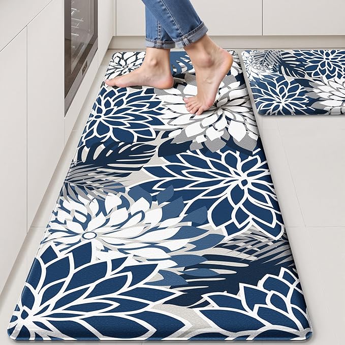 Arenarug Kitchen Mats for Floor 2PCS Cushioned Anti Fatigue Kitchen Mats Waterproof Non Slip Kitchen Mat Rug Set Comfort Foam Standing Mat for Sink, Laundry, Office, Blue Gray