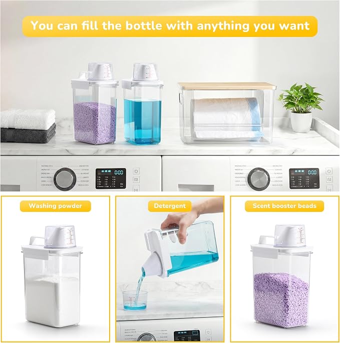 Trash Bag Dispenser Holder, 3-in-1 Laundry Detergent Dispenser Under Sink Organizer Box & Bamboo Lid, Clear Laundry Room Organization and Storage, Kitchen Garbage Bags Storage Container