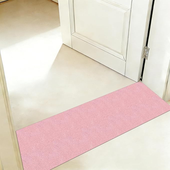 Bath Mat for Narrow Spaces, Super Absorbent Doorway Floor Mat, Non-Slip Threshold Rugs Fit for Under Door, Cuttable Ultra Thin Bath Mat for Bathroom, Kitchen and Entryway (Pink, 31''x12'')