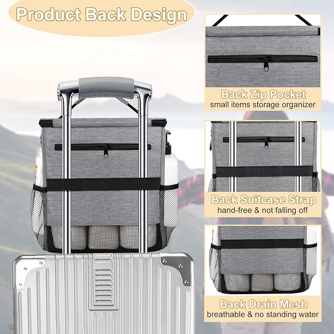Attmu Shower Caddy Portable for Dorm Room Essentials, Hanging Shower Bag for College, Large Capacity Mesh Shower Caddy for Bath Essentials (Gray)