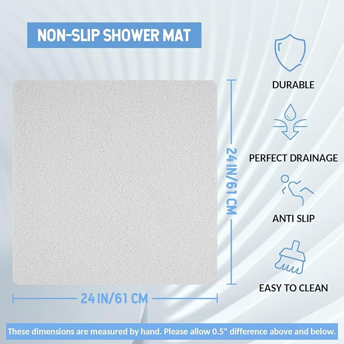 Hargiis Non-Slip Bathtub Mat, Anti Slip Shower Mat, Fast Drying Bathtub Mats, Foot Scrubber Mat, Anti Slip Mat for Tub, Floor, Bathroom, Kitchen, Home, Hotel (White 24"×24")