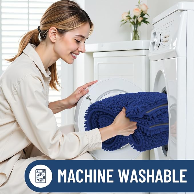 Smiry Bathroom Rugs Set 2 Piece, Soft Absorbent Chenille Bath Mat and U-Shaped Toilet Rug Set, Non Slip Shaggy Bath Carpet for Tub, Shower and Floor (24x16+24x20, Royal Blue)