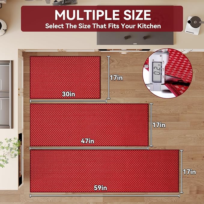 YDKGL Kitchen Rugs Non Slip Washable, Rubber Backing Soft Chenille Braided Kitchen Mats for Floor, Super Absorbent Kitchen Runner Rug Standing Mat Sink Mat, Easy to Clean, Red 17"x47"