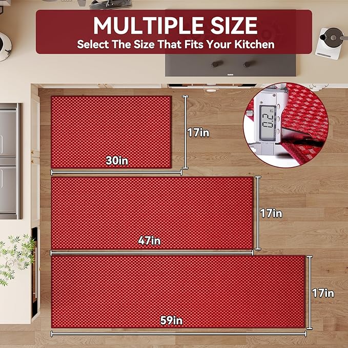 YDKGL Kitchen Runner Rugs Non Slip Washable, Super Absorbent Soft Chenille Braided Kitchen Mats for Floor Rubber Backing Standing Sink Mat Floor Mat, Easy to Clean, Red 17"x59"