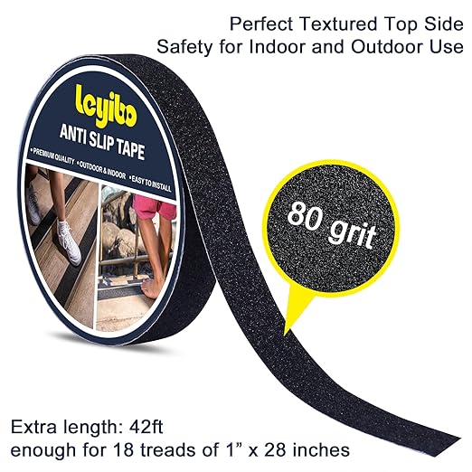 Anti Slip Tape, 1 Inch x 42 Ft Grip Tape for Stairs Outdoor/Indoor, Waterproof Non Skid Roll for Stair Treads Non Slip, High Traction Friction Abrasive Adhesive Stair Steps - Black