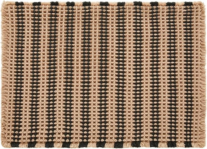 TYUU Waffle Bath Mat, Boho Bathroom Rugs Non Slip Washable Super Absorbent Quick Dry Bath Mat Farmhouse Bathroom Decor, 30"x20" Black and Khaki