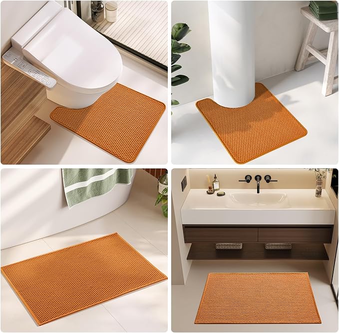 TYUU Bathroom Runner Rugs, Long Bath Mat Runner Washable Thin Quick Dry Low Pile Bathroom Runner Rugs Non Slip, Orange 16"x60"