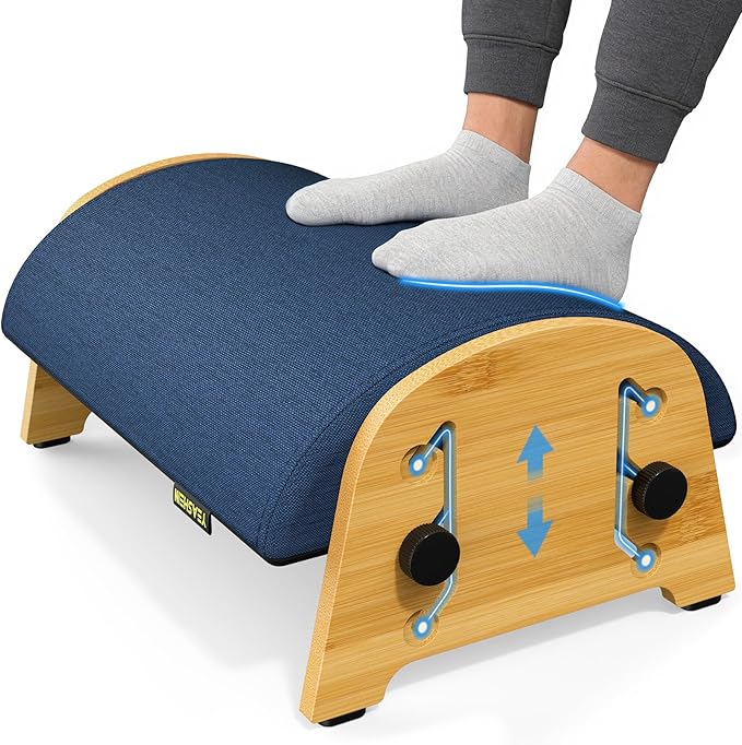 YEASHEIN Ergonomic Foot Rest Under Desk at Work, Bamboo Wood Adjustable Foot Stool Under Desk with 6 Positions, Office Footrests with Memory Foam, Leg Rest Used for Car, Home, PC Gaming Accessories