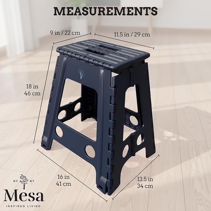 Inspired Living 18" Step Stool, Folding Step Stools for Adults, Plastic Foldable Step Stools Kids, Holds Up to 330 lbs, Collapsible Folding Stool for Kitchen, Bathroom, Bedroom (Navy, 18" High)