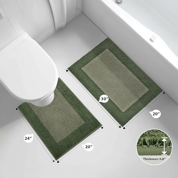 anllugs Bathroom Rugs U-Shaped 20" x 24", Non-Slip Extra Soft Absorbent Bath Rugs, Machine Washable Quick Dry Bath Mats for Toilet Base, Sage Green & Budding Green