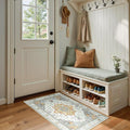 RELEANY Area Rugs Small 2'x4' Washable Non-Slip, Floral Vintage Distress Medallion Carpet for Kitchen Entryway Bathroom, Beige Carbon Grey Orange