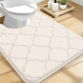 OLANLY Memory Foam Toilet Rugs U-Shaped 24x20, Ultra Soft and Absorbent Bathroom Rugs, Non-Slip, Comfortable, Machine Washable Contour Bath Mat for Toilet Base, Home Decor Accessories, Ivory