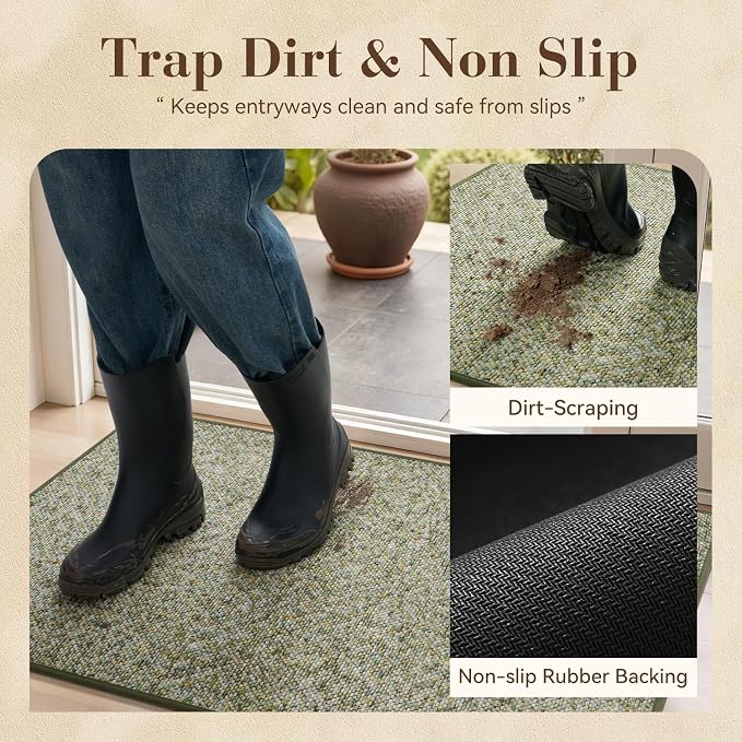 MontVoo Door Mat Indoor Entrance Doormat, Absorbent Durable Rubber Non Slip Front Door Mat for Inside Entry Entryway Dirt Trapper Welcome Mat, Green 32''x48''