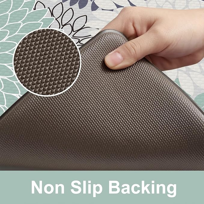 KIMODE Cushioned Anti Fatigue Rugs Sets of 2, Ergonomic Standing Kitchen Mat 2PCS, Boho Kitchen Mats for Floor Stain Resistant, Non Slip Kitchen Sink Rug Waterproof, 20"x32"+20"x47", Teal