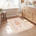 RELEANY Area Rugs Small 2'6"x4' Washable Non-Slip, Floral Vintage Distress Medallion Carpet for Kitchen Entryway Bathroom, Light Pink Colorful