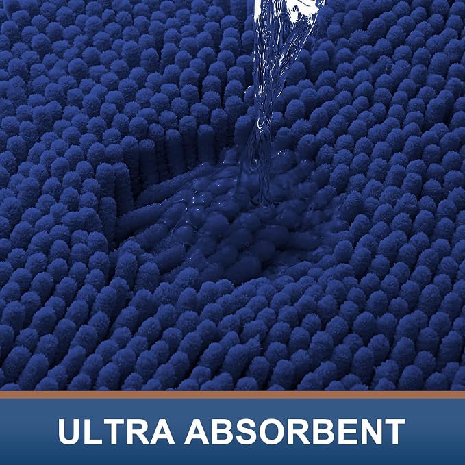 Smiry Luxury Chenille Bathroom Rugs 36x24, Extra Soft and Absorbent Shaggy Bath Mat, Machine Washable, Non-Slip Plush Carpet Runner for Tub, Shower, and Floor, Home Decor Accessories, Royal Blue