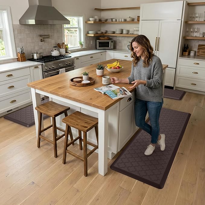 Kitchen Mat Cushioned Anti Fatigue for Floor, Non-Slip Waterproof Comfort Rug for Kitchen Sink, Standing Desk & Laundry, 17.3"x60", Chocolate