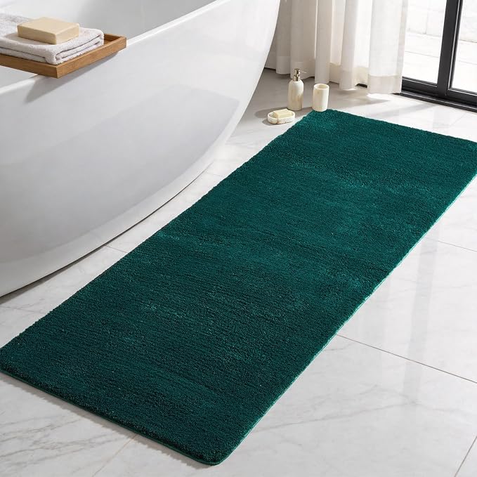 TYUU Bathroom Runner Rug, Ultra Soft Long Bath Mat Super Absorbent Quick Dry Bathroom Runner Rugs 24 x 72 Non Slip Washable, Dark Green 24" x 72"