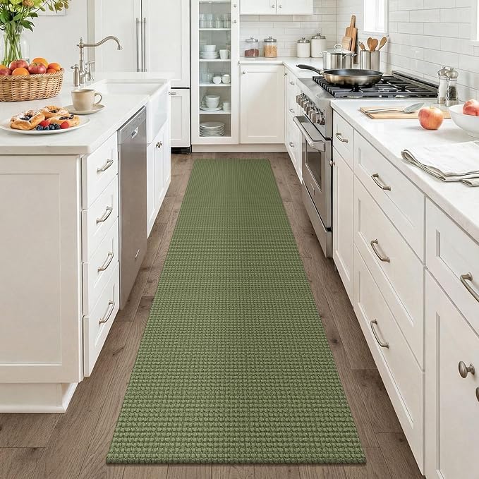 KOZYFLY Cotton Runners for Hallway 2x8, Washable Runner Rug, Woven Non Slip Kitchen Runner, Braided Entryway Rug, Floor Carpet for Foyer, Bedroom, Hall, Olive Green/Earthy Green