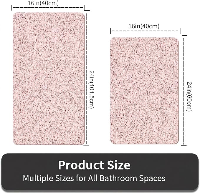 Shower Mat Non Slip, 16 x 24 Inch, Pink Shower Mats for Inside Shower, Soft PVC Loofah Bath Mats for Tub, Quick Drying Easy Cleaning Bathroom Stall Floor Mat Without Suction Cup