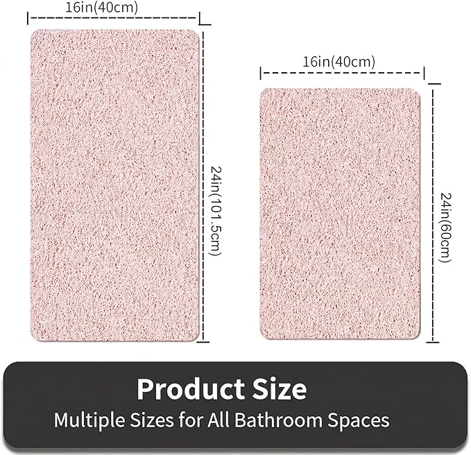 Non Slip Shower Mat, 16 x 40 Inch Anti Slip Shower Mats for Inside Shower, Quick Drying Extra Large Bathtub Mat, Cuttable Soft PVC Loofah Bath Mats for Wet Area, Bathroom, Sink (Pink)