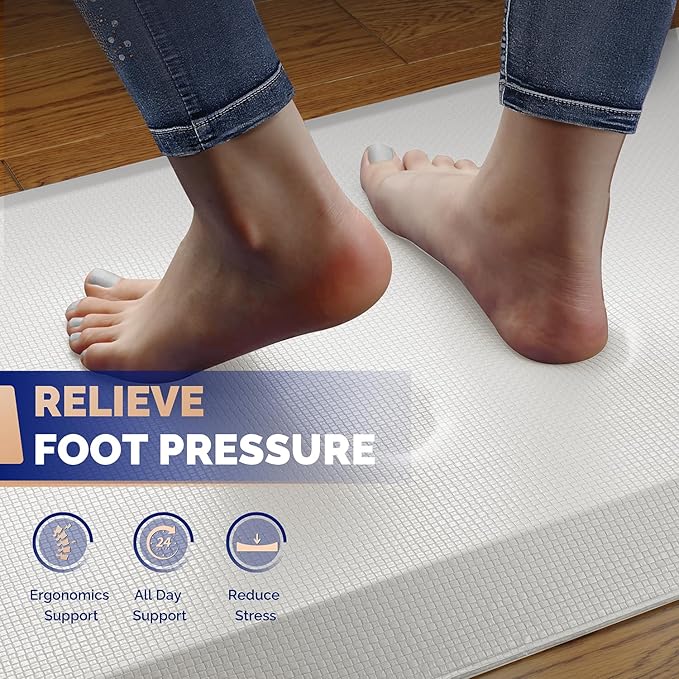 FEATOL Anti Fatigue Mats for Standing, 9/10 Extra Thick Ergonomic Standing Desk Mat, Comfort Memory Foam Standing Mat at Home,Office All Day (17" x 24", White, 2PC)