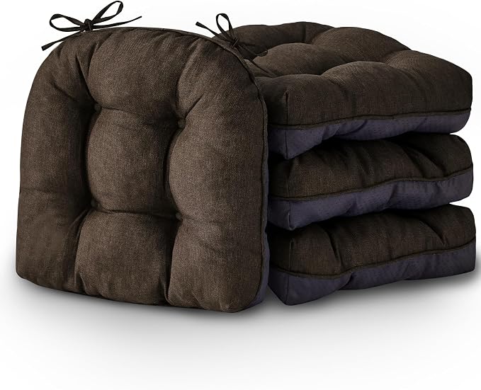 IASEAHK Chair Cushions for Dining Chairs, Seat Cushions for Kitchen Chairs, Indoor Seat Cushions with Ties, Tufted Foam Chair Pads, Non Slip Chair Cushions Set of 4, 15.5" x 15.5" x 4", Brown