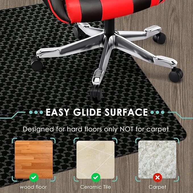 Vicwe Office Chair Mat for Hard Floor, 60"x46" Anti-Slip PVC Computer Chair Mats for Gaming, Easy Glide for Chairs, Multi-Purpose Floor Protector Desk Chair Mat for Home Office