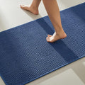 TYUU Bathroom Rugs Non Slip Washable, Super Absorbent Thin Bath Mat Quick Dry Low Pile Bathroom Rug, Navy Blue 20"x48"