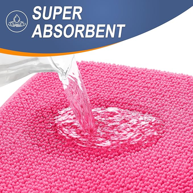 OLANLY Thick Memory Foam Small Bathroom Rugs 24x16, Extra Soft Absorbent Bath Rug, Quick Dry Bath Mats, Non-Slip, Machine Washable Carpet for Bathroom, Tub and Shower, Home Decor Accessories, Hot Pink